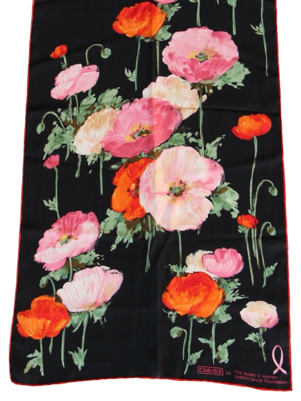 Carlisle Silk Scarf Floral Poppies Susan G Komen 16" x 62"